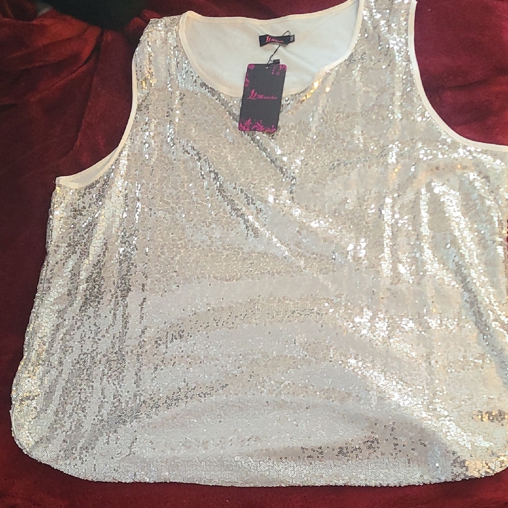 Glamorous Silver Sequin Tank Top